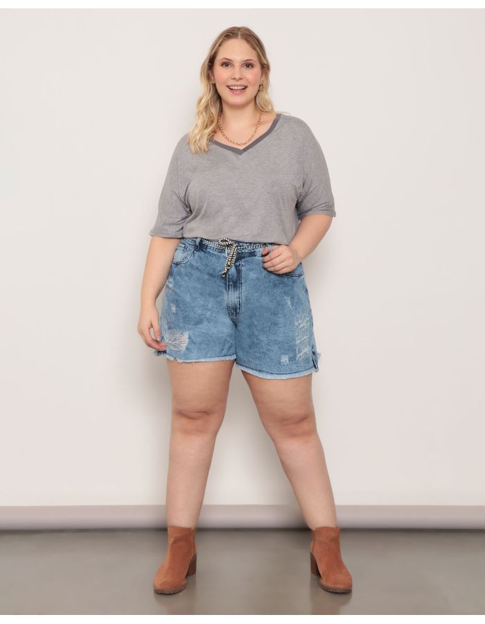 Short-Jeans-Plus-size-Feminino-Destroyed-Barra-Desfiada-Azul