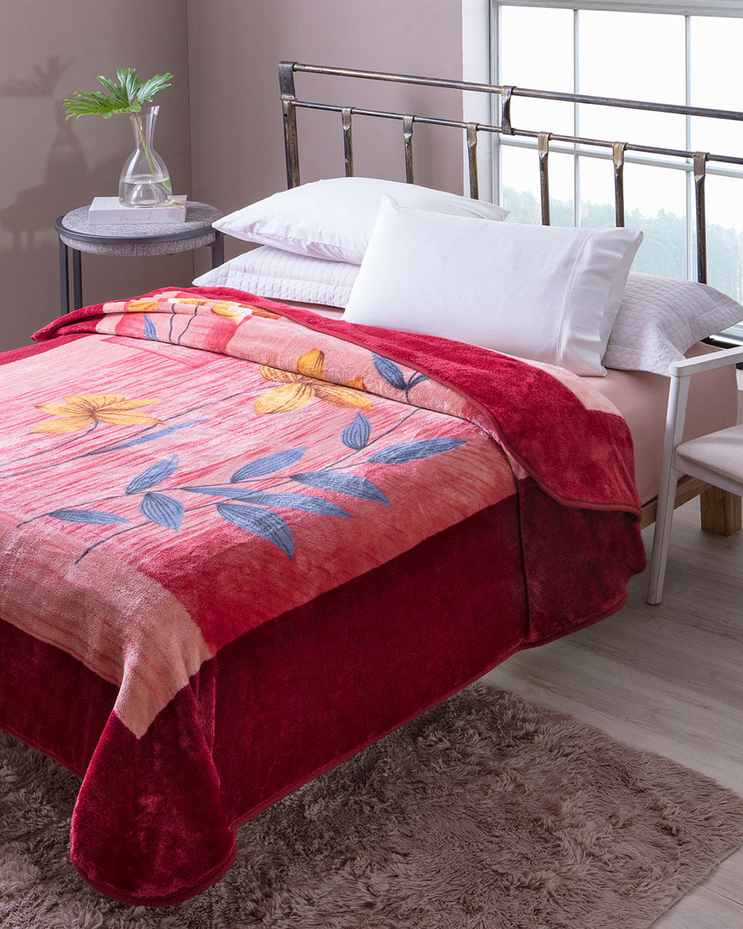 Cobertor-Casal-Flannel-Com-Estampa-Floral-Jolitex-Rosa