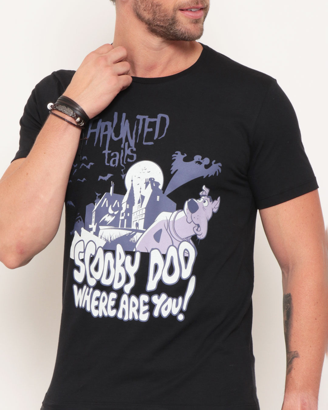 Camiseta Masculina Estampa Scooby Doo Manga Curta Preta 7340