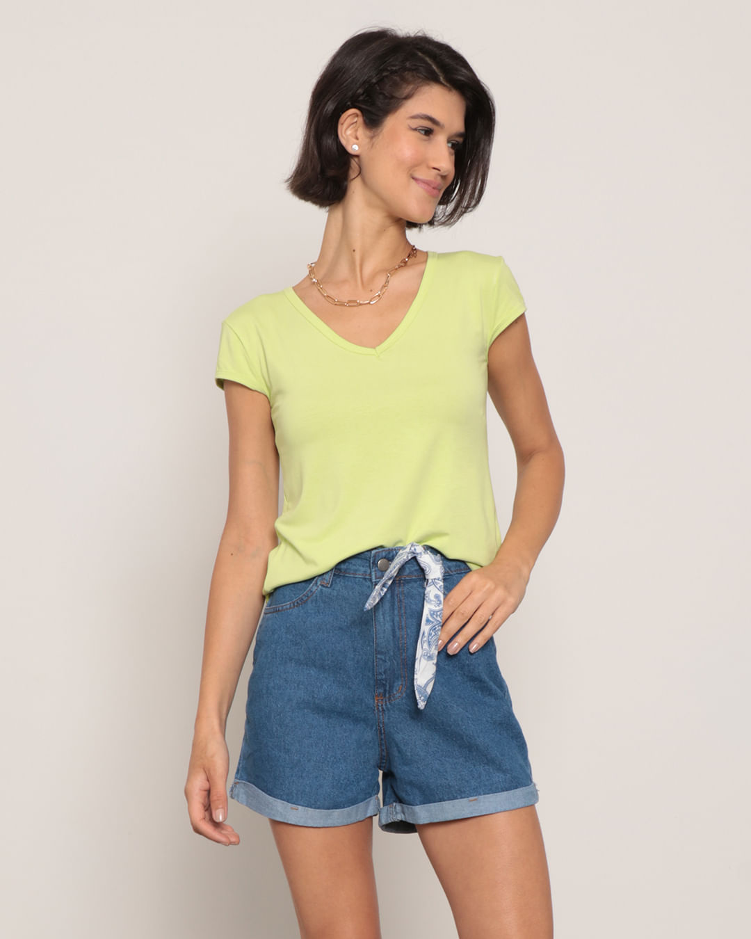 Blusa-Feminina-Basica-Manga-Curta-Neon-Verde