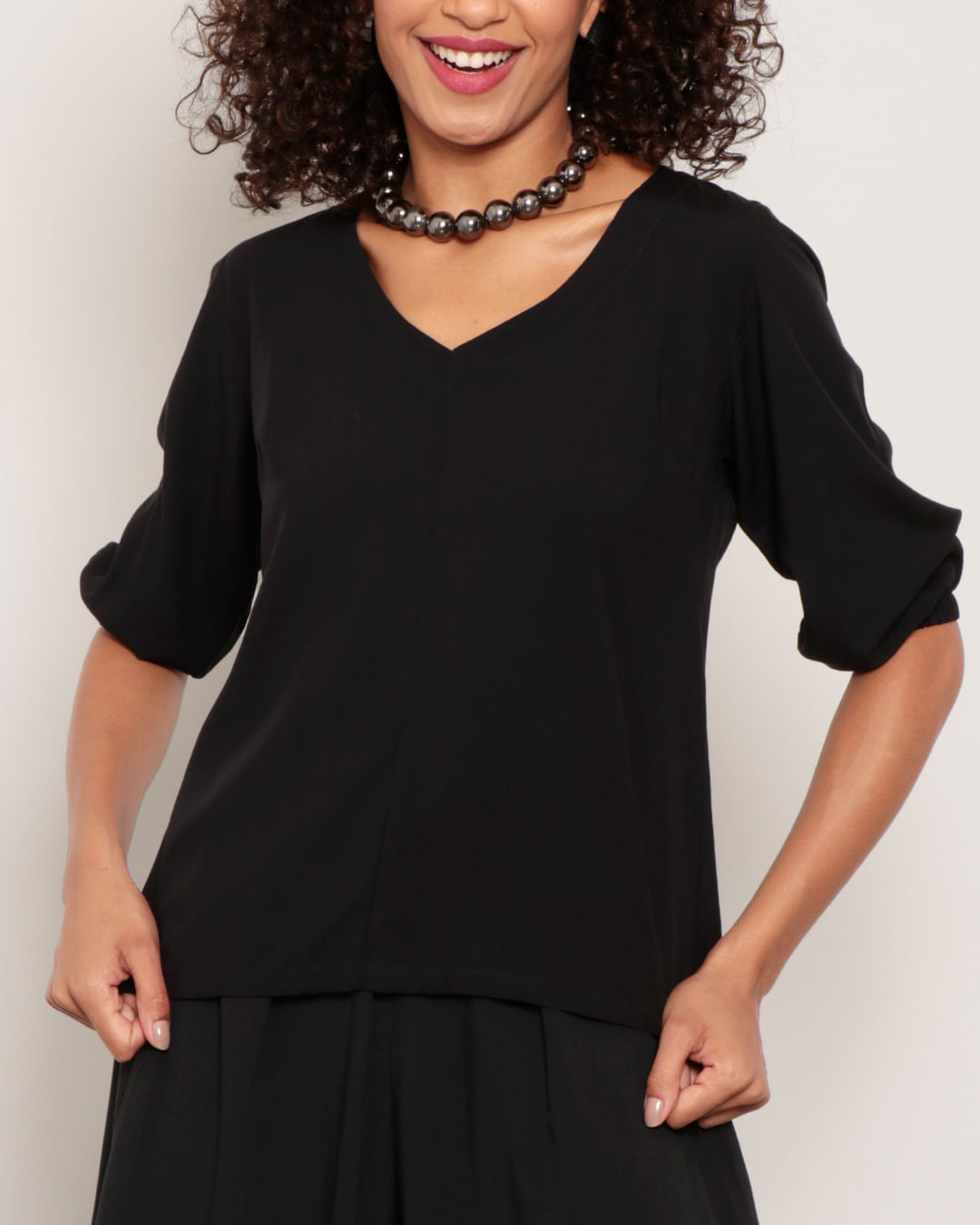 Blusa-Feminina-Viscose-Manga-3-4-Preta-