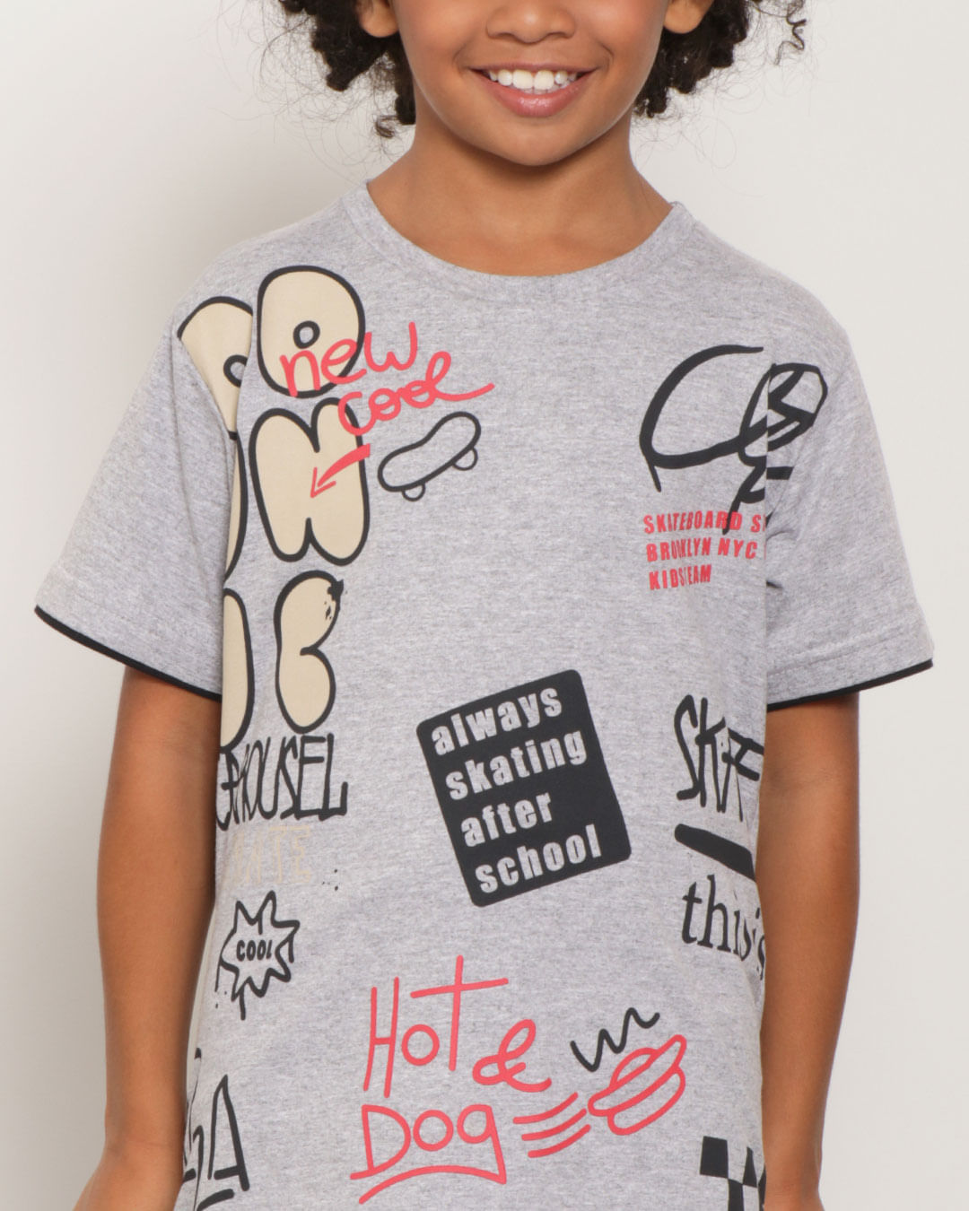 Camiseta-Infantil-Estampada-Manga-Curta-Mescla-Cinza