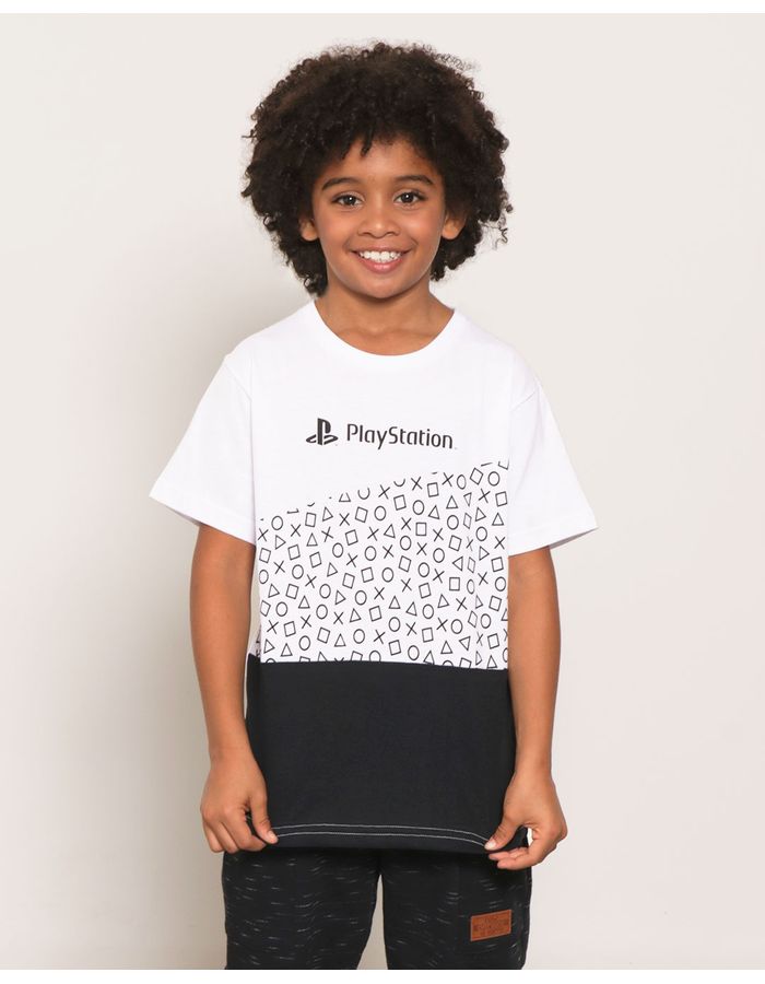 Camiseta-Infantil-Estampa-PlayStation-Manga-Curta-Branca