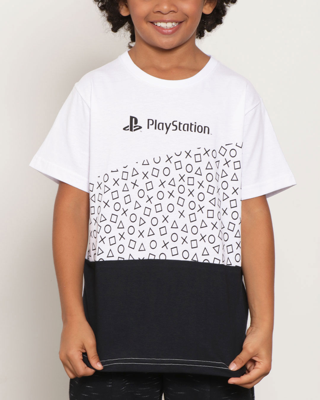 Camiseta-Infantil-Estampa-PlayStation-Manga-Curta-Branca