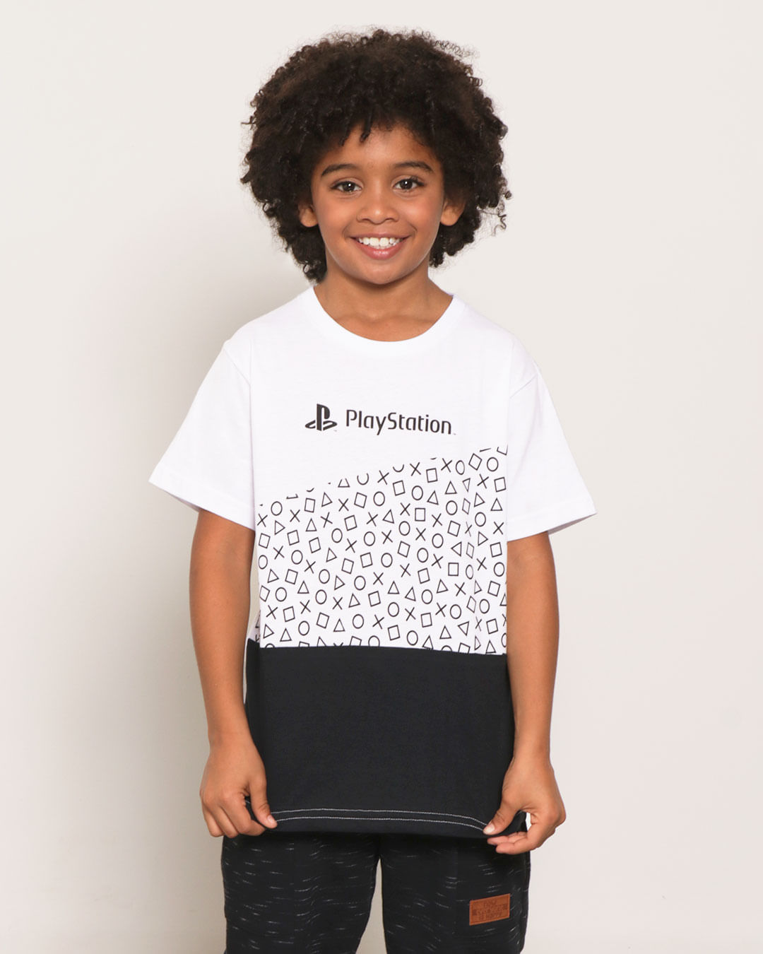 Camiseta-Infantil-Estampa-PlayStation-Manga-Curta-Branca