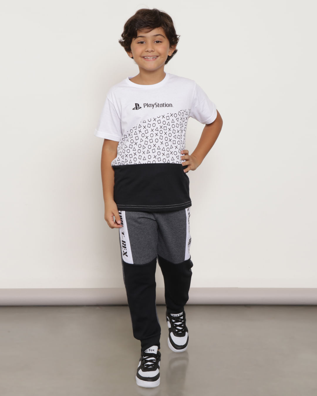 Calca-Moletom-Infantil-Recorte-Estampa-T--Rex-Jogger-Cinza