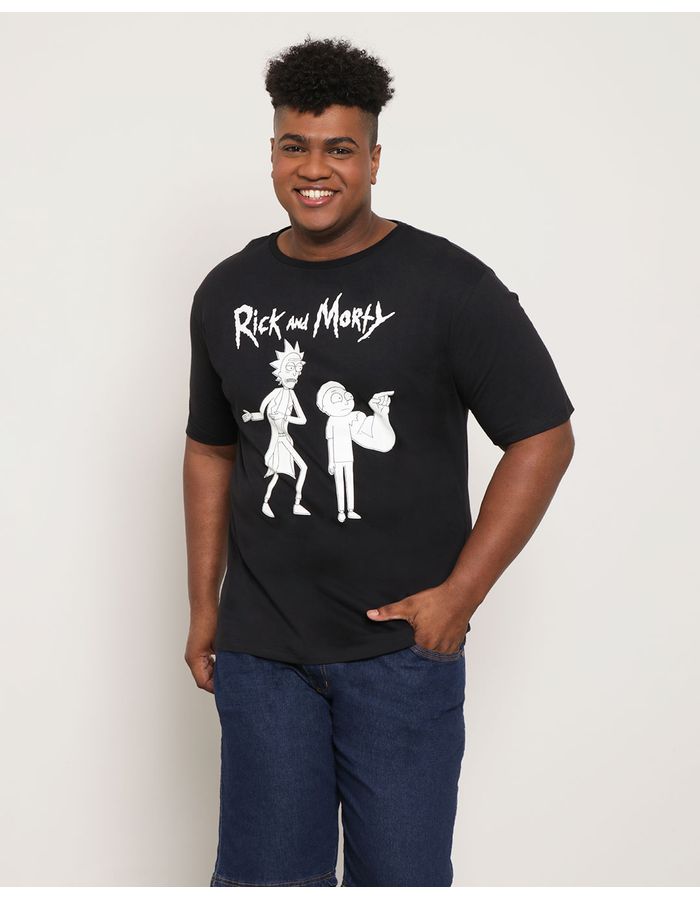 Camiseta-Plus-Size-Masculina-Estampa--Rick-and-Morty-Preta-