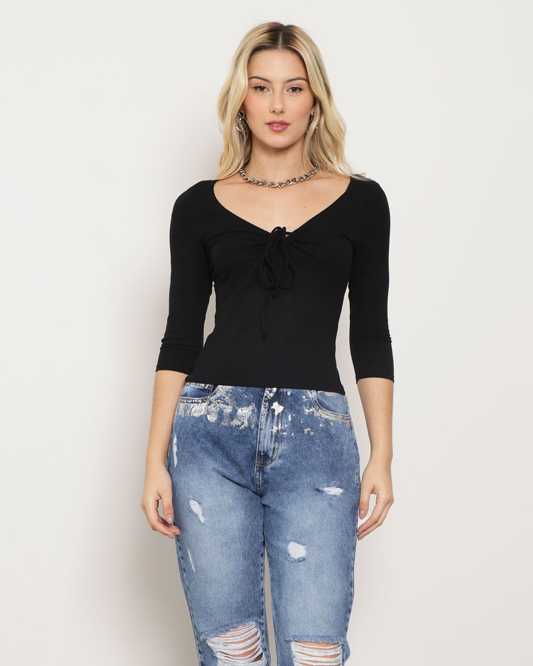 Blusa-Feminina-Cropped-Canelado-Decote-V-Preto