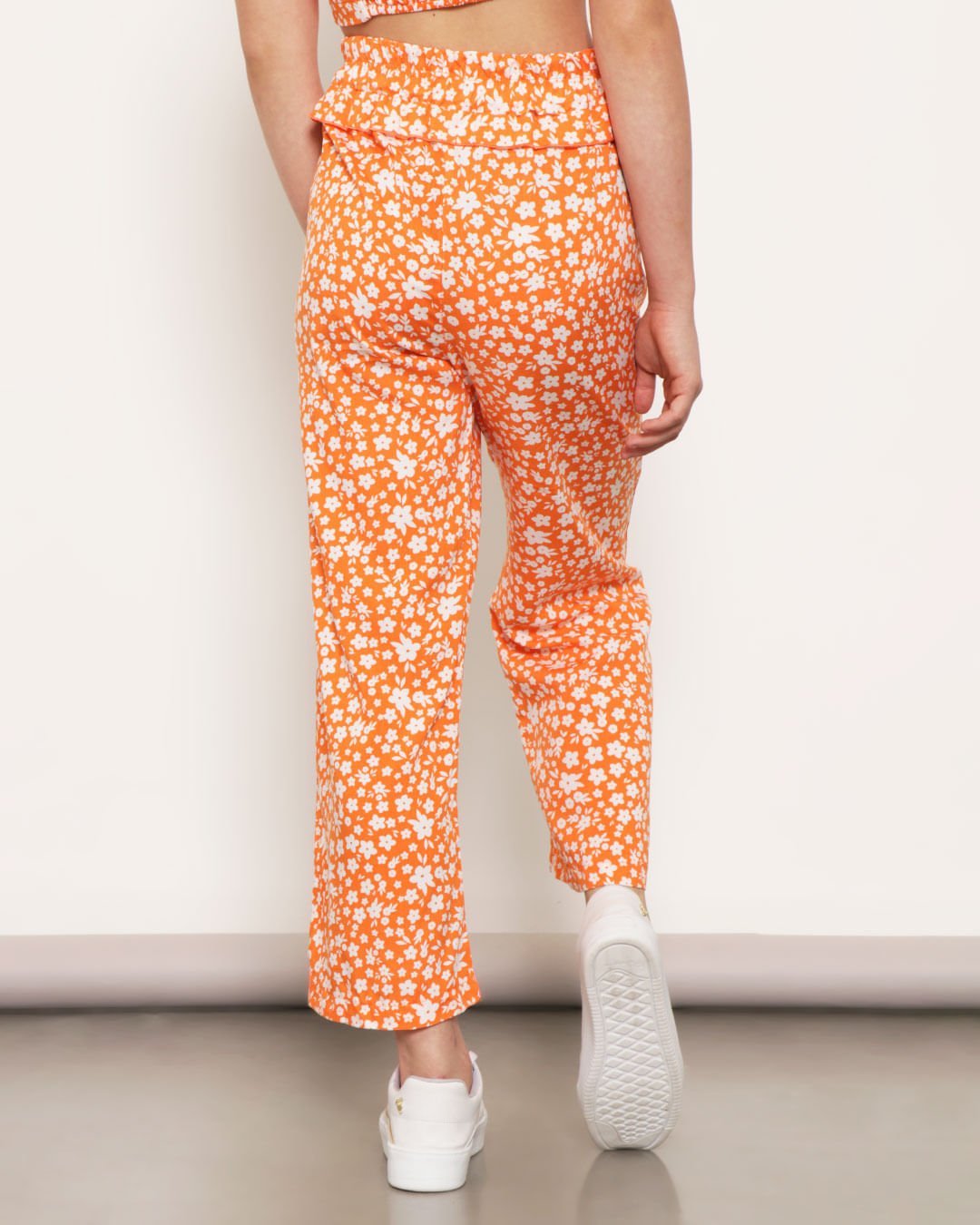 Calca-Juvenil-Pantalona-Viscose-Floral-Laranja