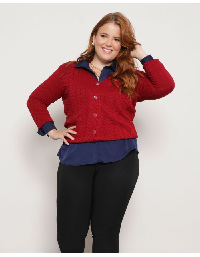 Cardigan-Feminino-Plus-Size-Trico-Vermelho