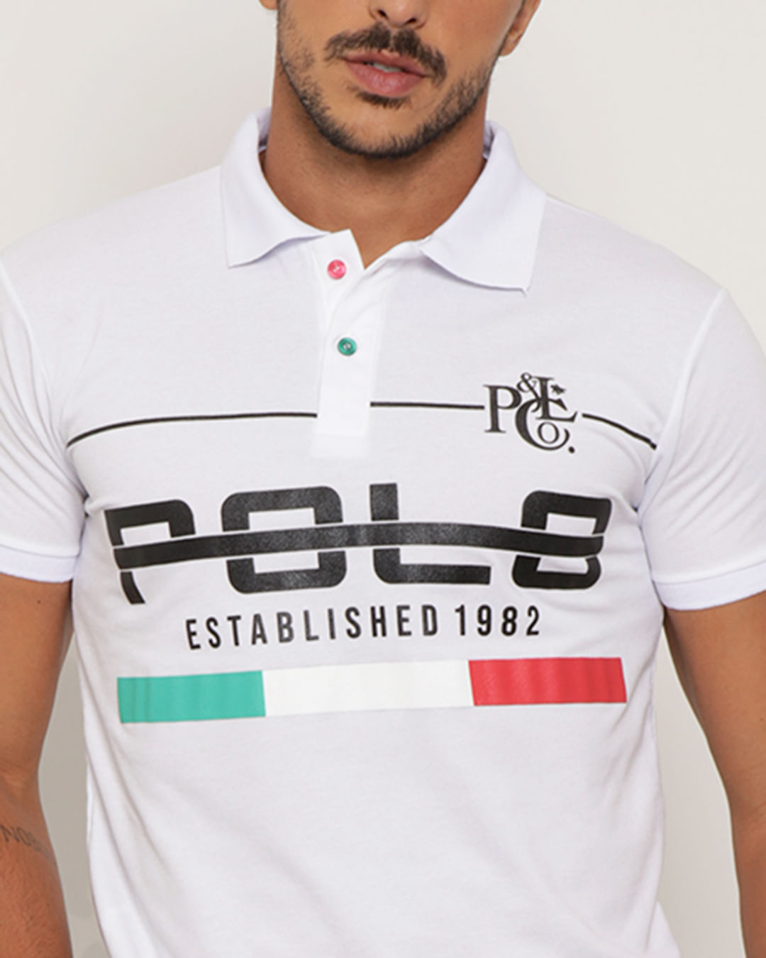 Polo-Masculina-Estampada-Branca