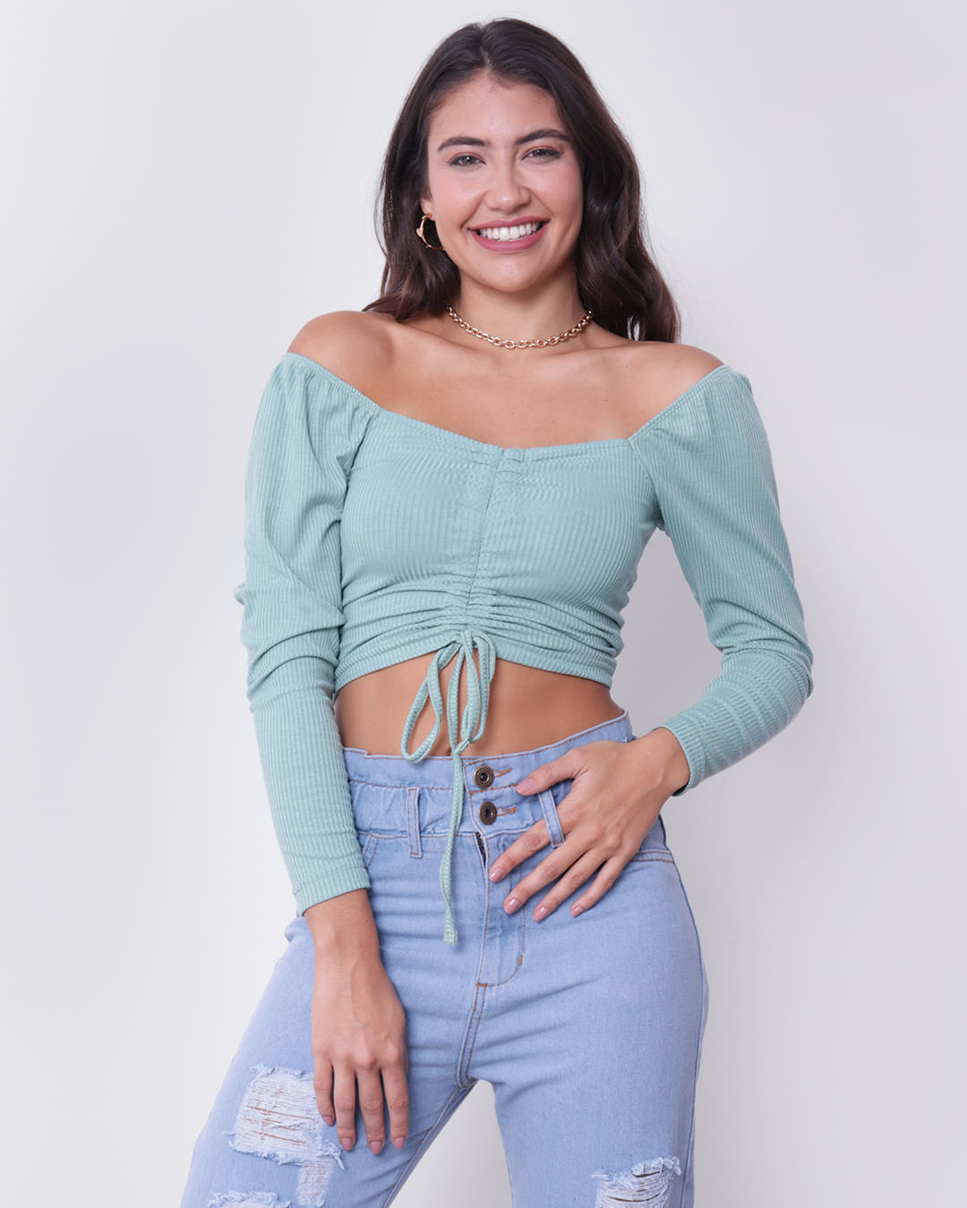 Blusa-Cropped-Feminina-Colisse-Canelada-Verde-