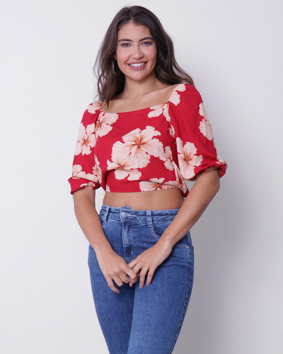 Blusa-Cropped-Feminina-Ciganinha-Floral-Vermelha