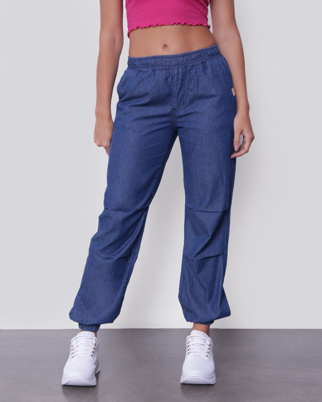 Calça Jeans Feminina Reta Bolso Cargo Azul