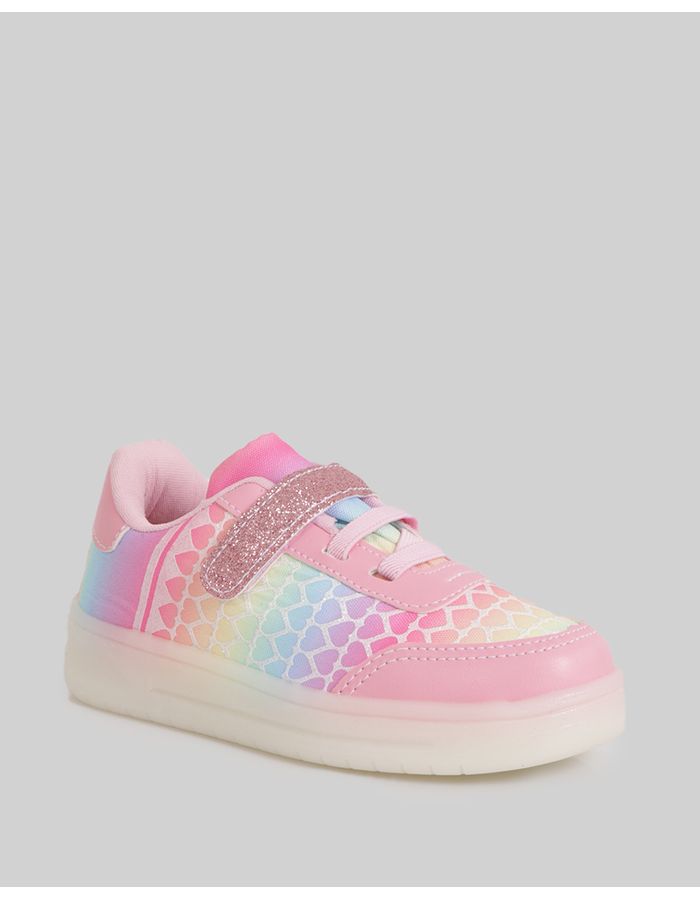 Tenis-Bebe-Estampa-Arco-Iris-Solado-Com-Led-Rosa