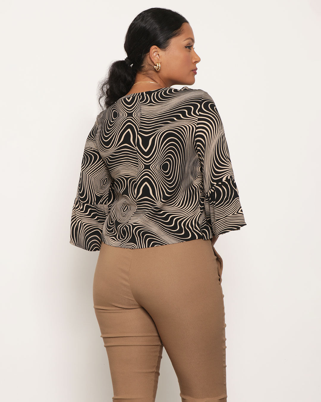 Blusa-Feminina-Manga-Sino-Estampada-Viscose-Preta