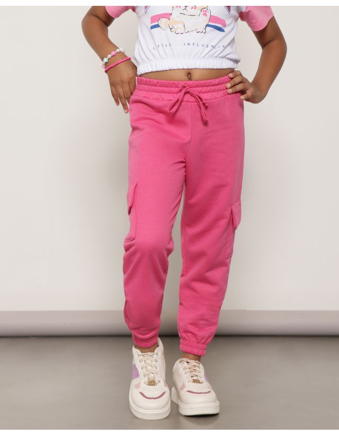 Calca-Moletom-Infantil-Jogger-Com-Bolso-Cargo-Rosa-Escuro