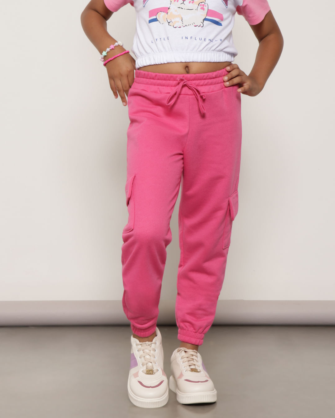 Calca-Moletom-Infantil-Jogger-Com-Bolso-Cargo-Rosa-Escuro