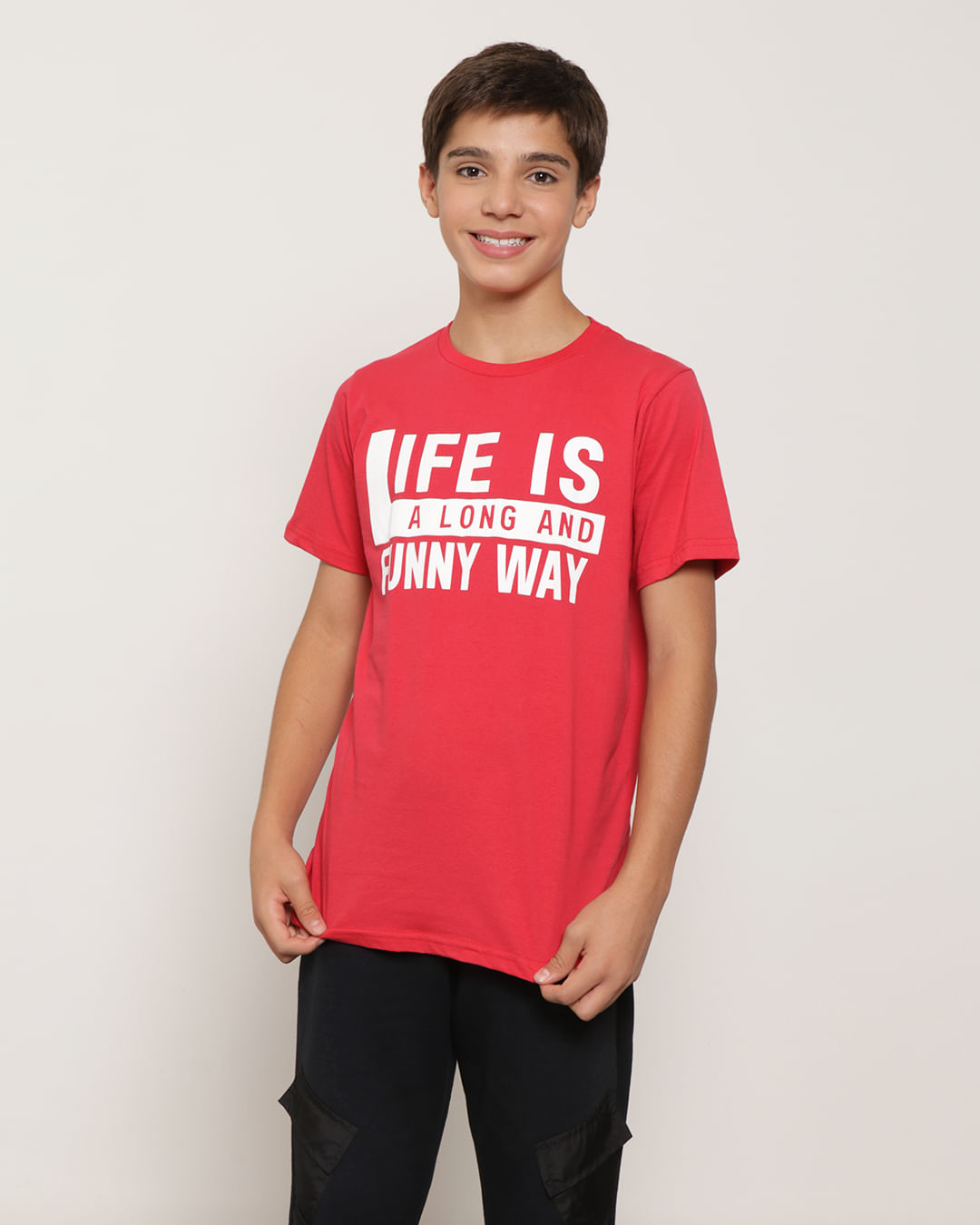 Camiseta-Juvenil-Manga-Curta-Estampada-Vermelha-