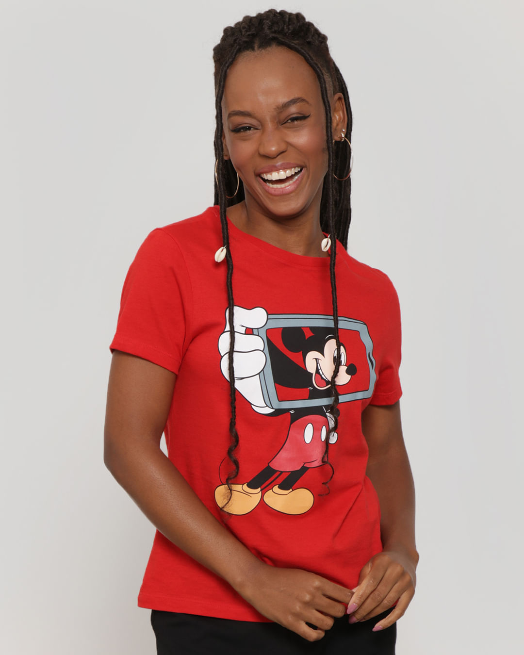Camiseta-Feminina-Manga-Curta-Mickey-Disney-Vermelha