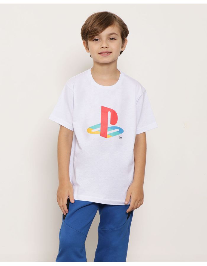 Camiseta-Infantil-Manga-Curta-Playstation-Branca