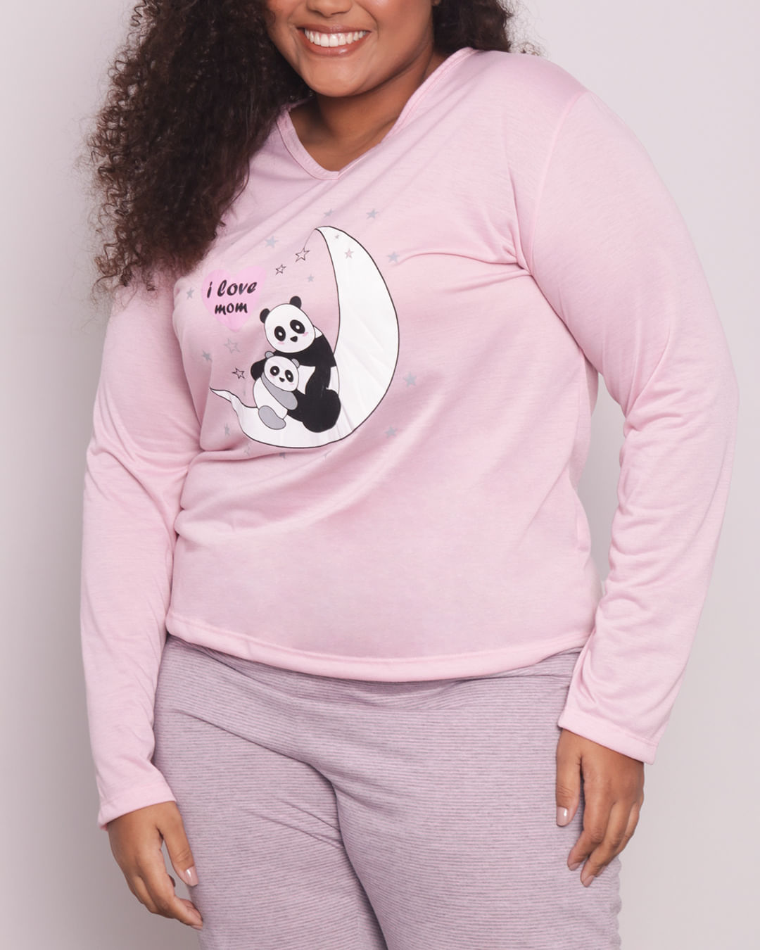 Pijama-Feminino-Plus-Size-Manga-Longa-Panda-Rosa