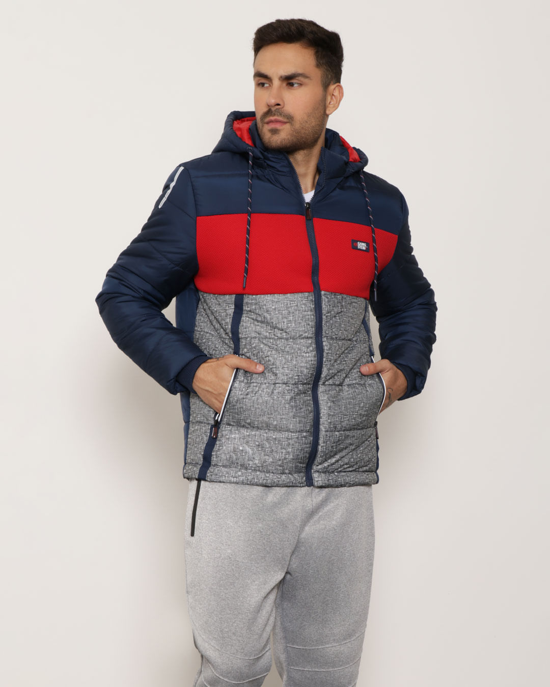 Jaqueta Masculina Puffer Com Capuz E Recortes Gangster Marinho