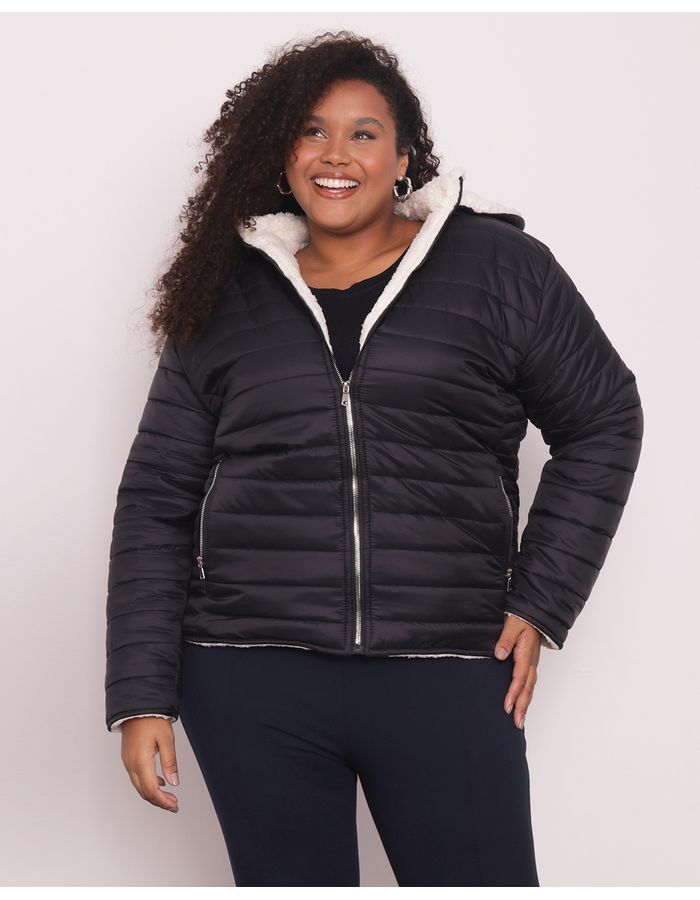 Jaqueta-Puffer-Feminina-Plus-Size-Forro-Sherpa-Preta