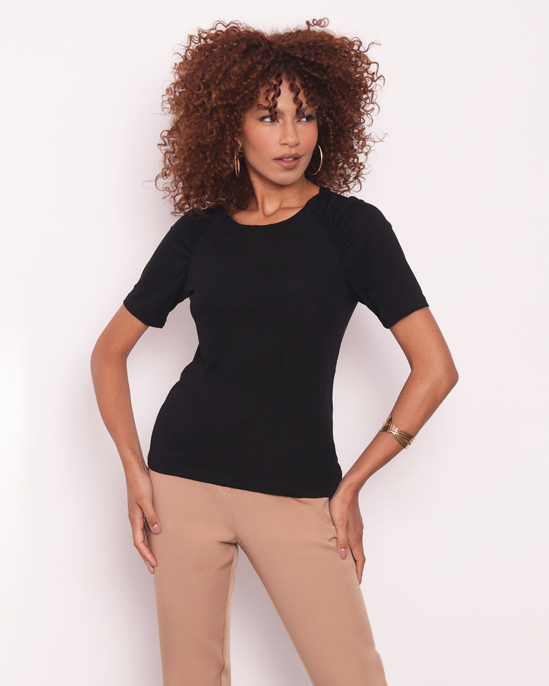 Blusa-Feminina-Manga-Curta-com-Franzido-Preta