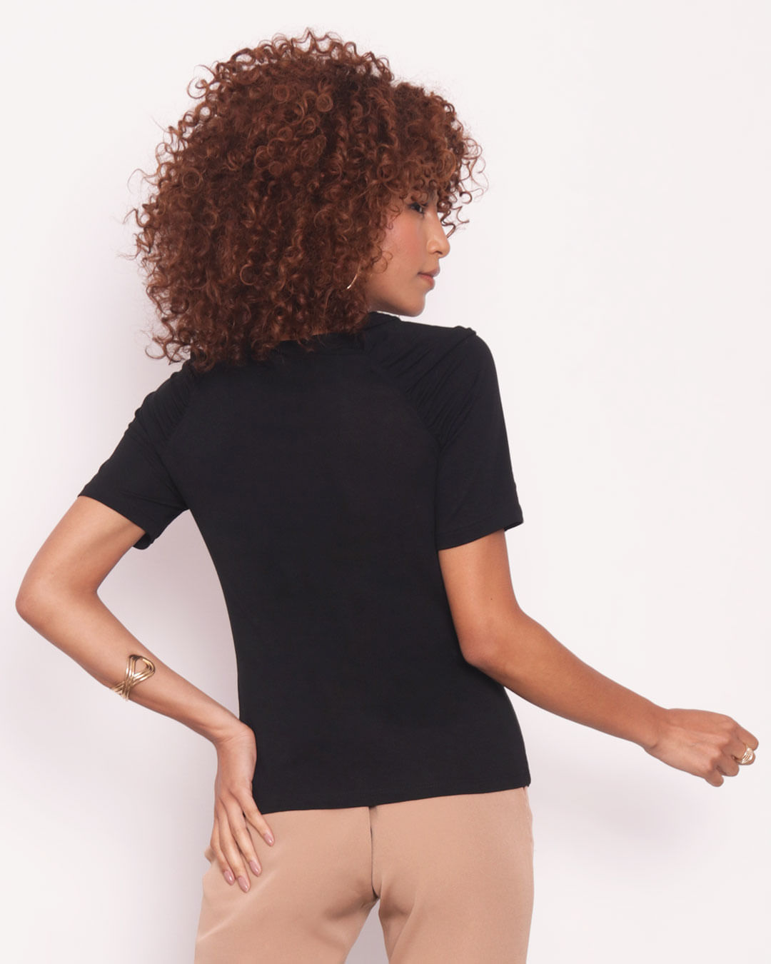 Blusa-Feminina-Manga-Curta-com-Franzido-Preta