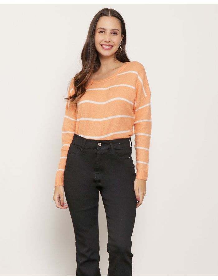 Blusa-Feminina-Trico-Manga-Longa-Listrada-Luv-Laranja