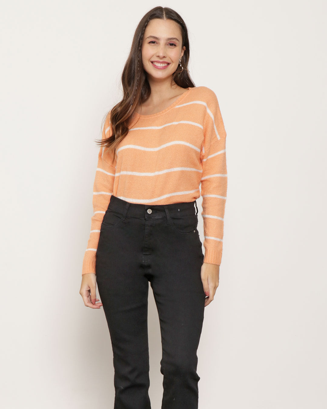 Blusa-Feminina-Trico-Manga-Longa-Listrada-Luv-Laranja