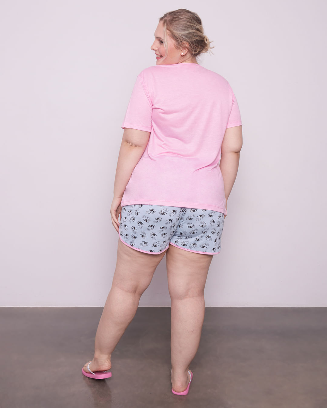 Pijama-Plus-Size-Feminino-Curto-Estampa-Cachorrinho-Rosa