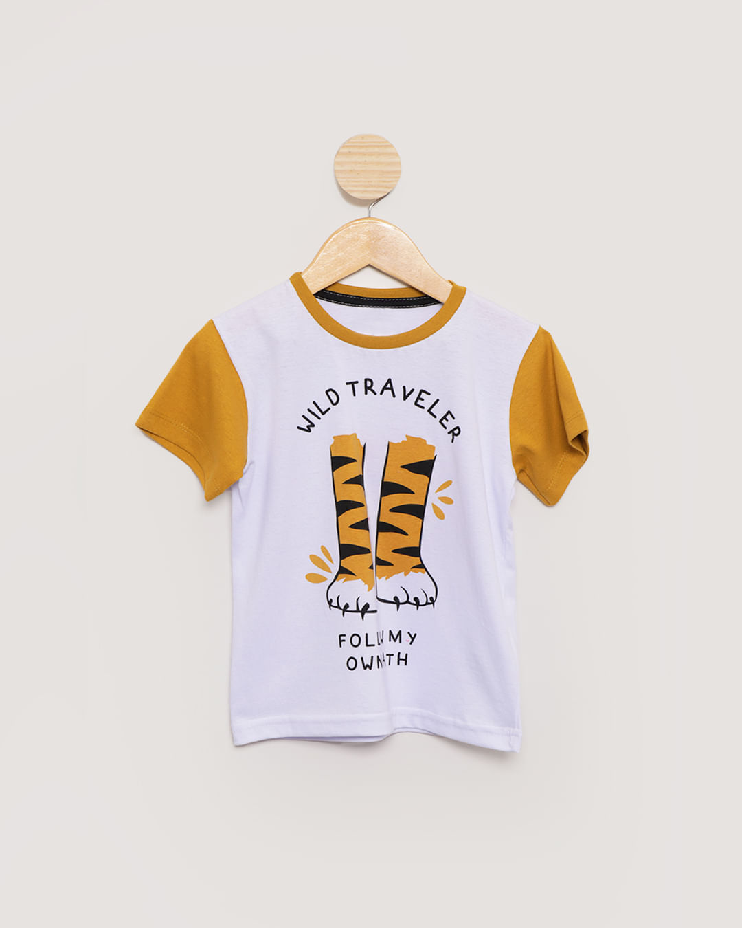 Camiseta-Bebe-Manga-Curta-Pata-de-Tigre-Branca