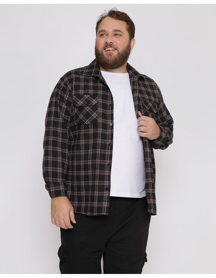 Camisa-Masculina-Plus-Size-Xadrez-Flanelada-Preta