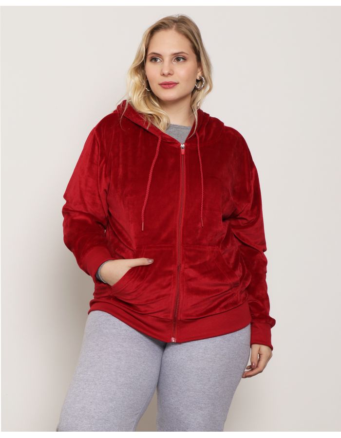 Jaqueta-Plus-Size-Feminina-Com-Capuz-Plush-Vermelha