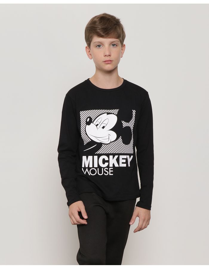 Camiseta-Infantil-Manga-Longa-Mickey-Disney-Preto