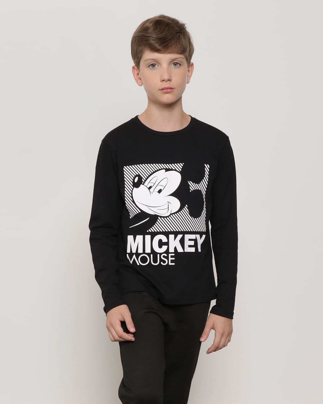 Camiseta-Infantil-Manga-Longa-Mickey-Disney-Preto