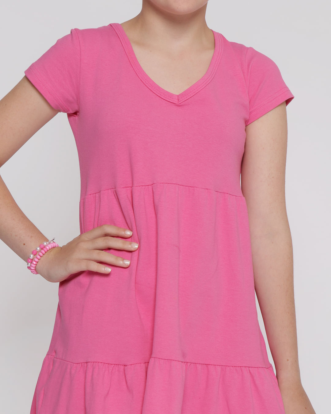 ​Vestido-Juvenil-Com-Gola-V-Tres-Marias-Rosa-Escuro