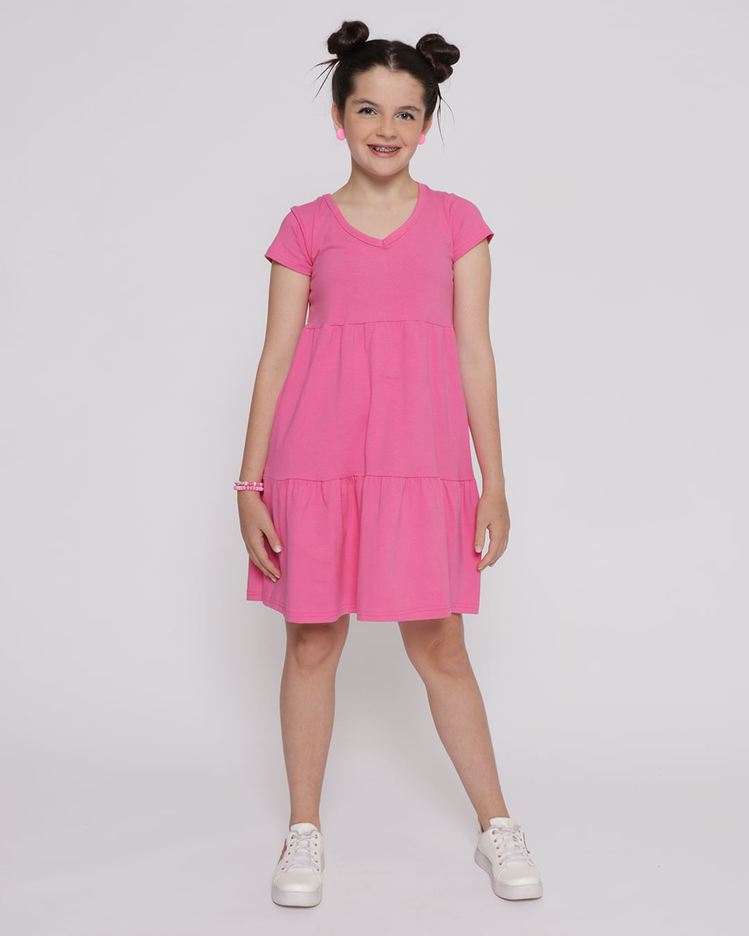 ​Vestido-Juvenil-Com-Gola-V-Tres-Marias-Rosa-Escuro