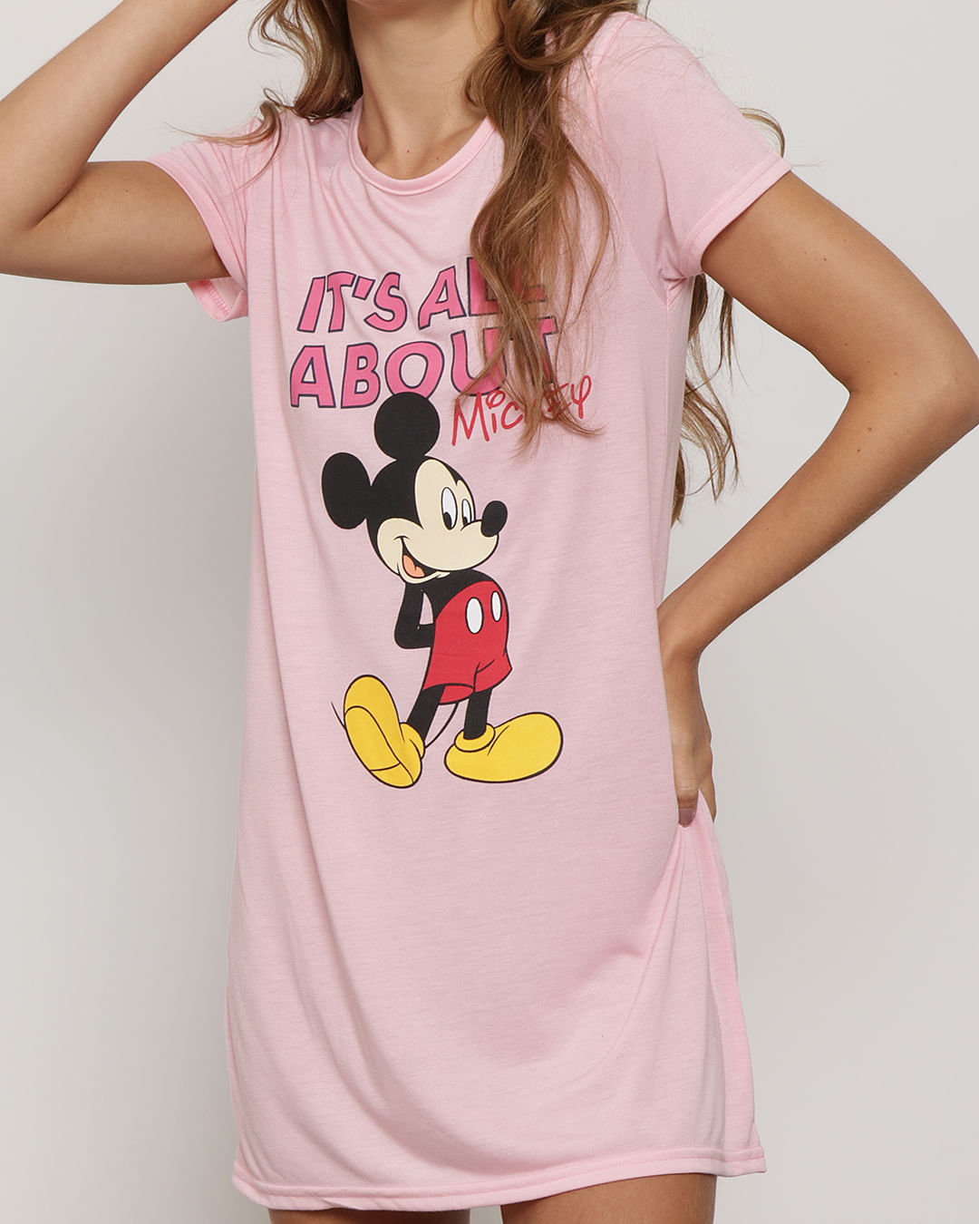 Camisola-Feminina-Manga-Curta-Mickey-Mouse-Disney-Rosa