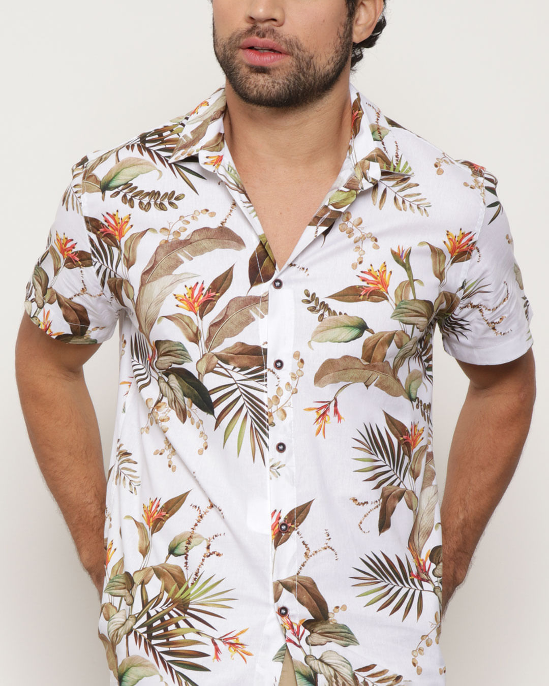 Camisa-Masculina-Floral-Off-White