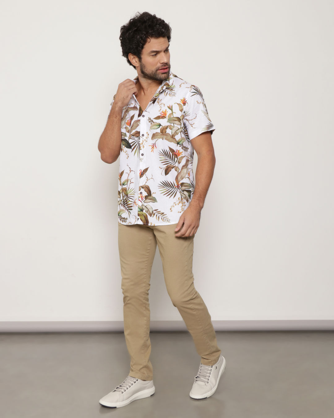 Camisa-Masculina-Floral-Off-White