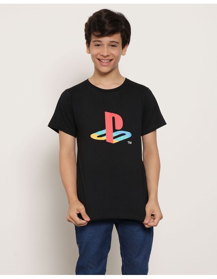 Camiseta-Juvenil-Estampa-Playstation-Preta-