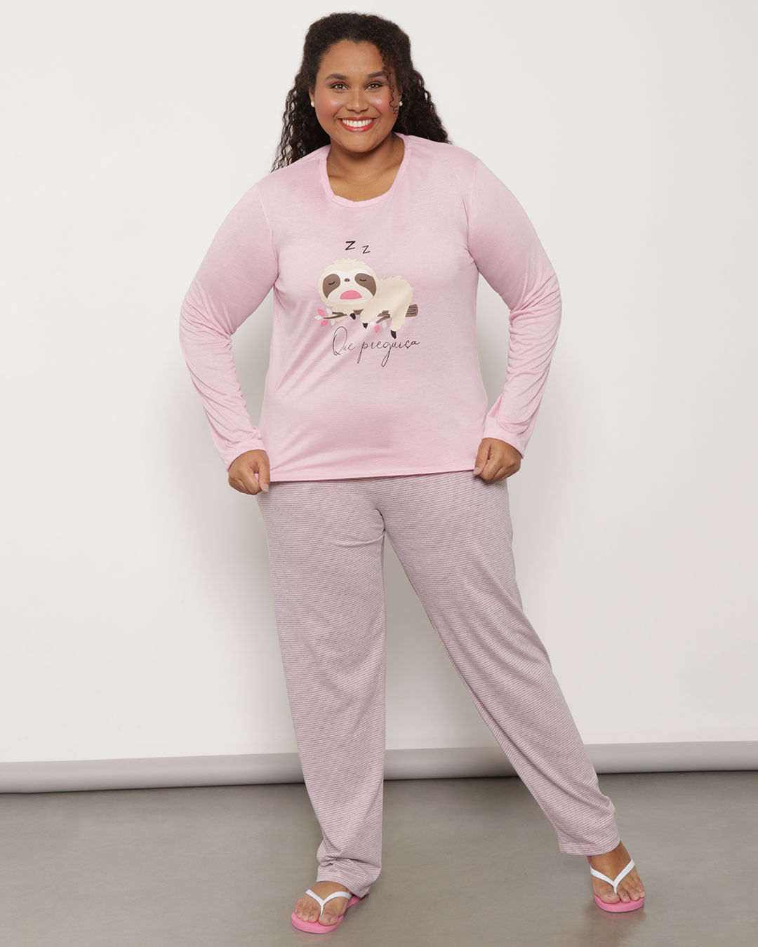 Pijama-Plus-Size-Feminino-Manga-Longa-Estampa-Rosa