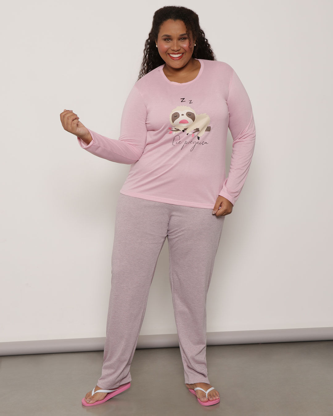 Pijama-Plus-Size-Feminino-Manga-Longa-Estampa-Rosa