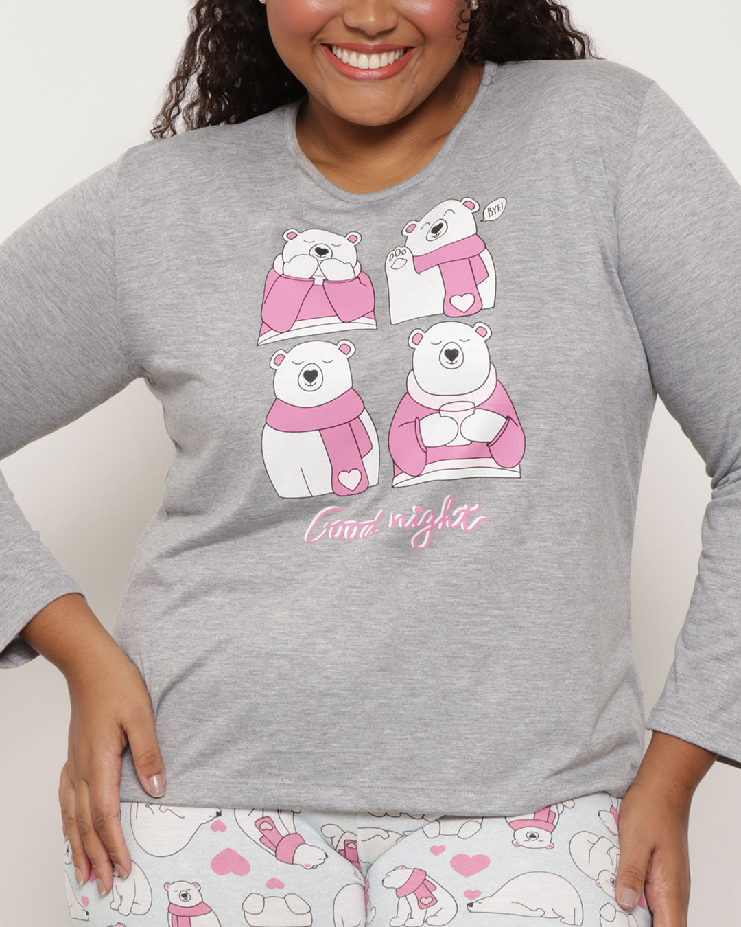 Pijama-Plus-Size-Feminino-Longo-Estampa-Ursinho-Cinza