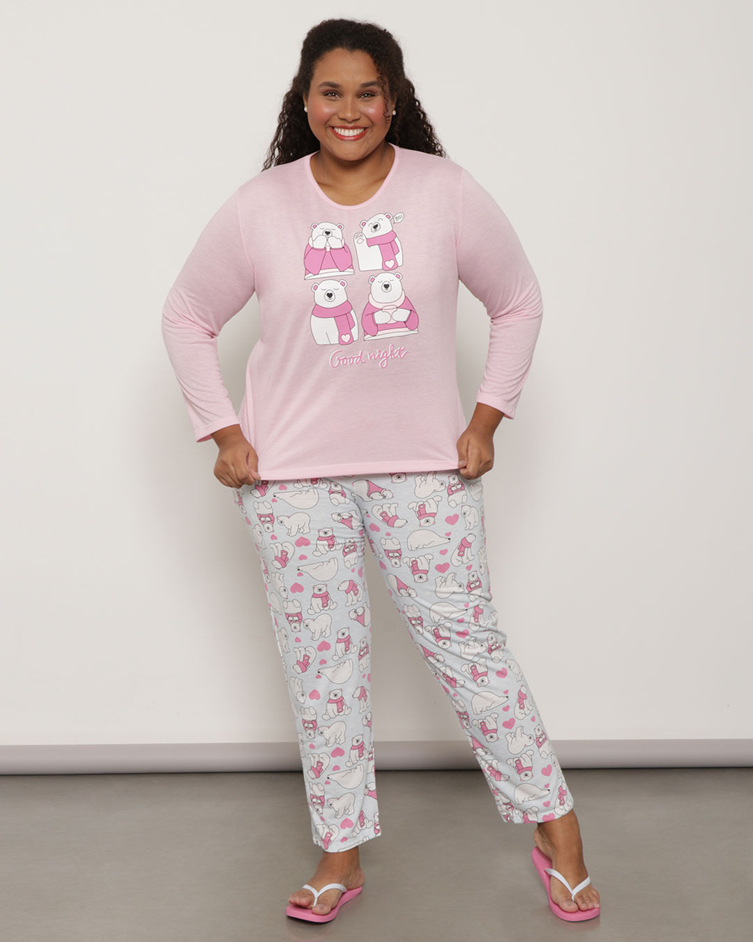 Pijama-Plus-Size-Feminino-Longo-Estampa-Ursinho-Rosa