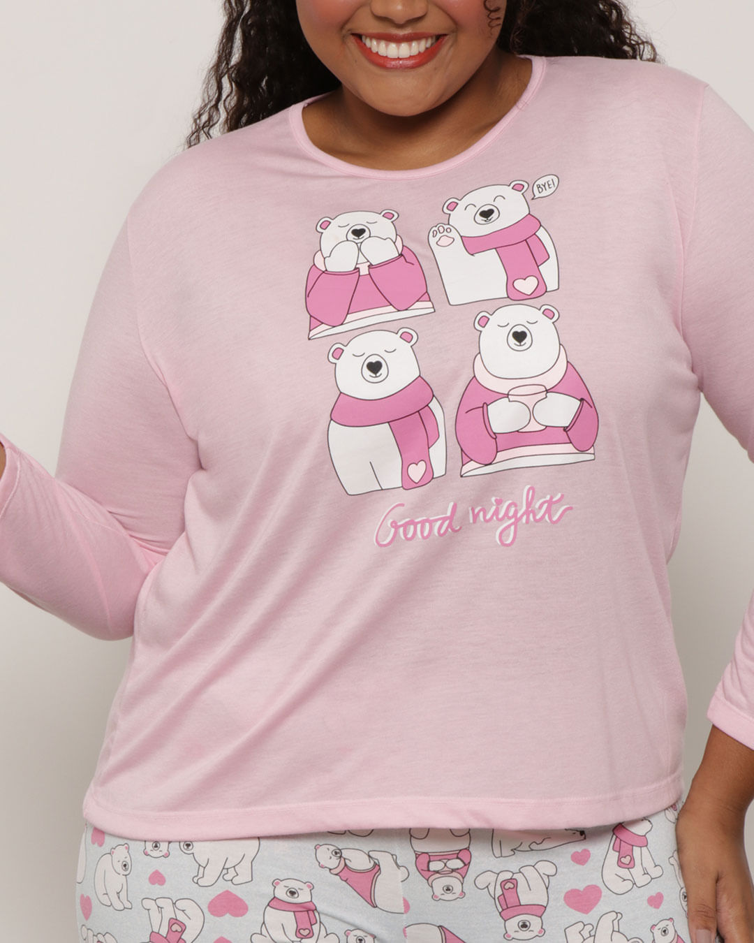 Pijama-Plus-Size-Feminino-Longo-Estampa-Ursinho-Rosa