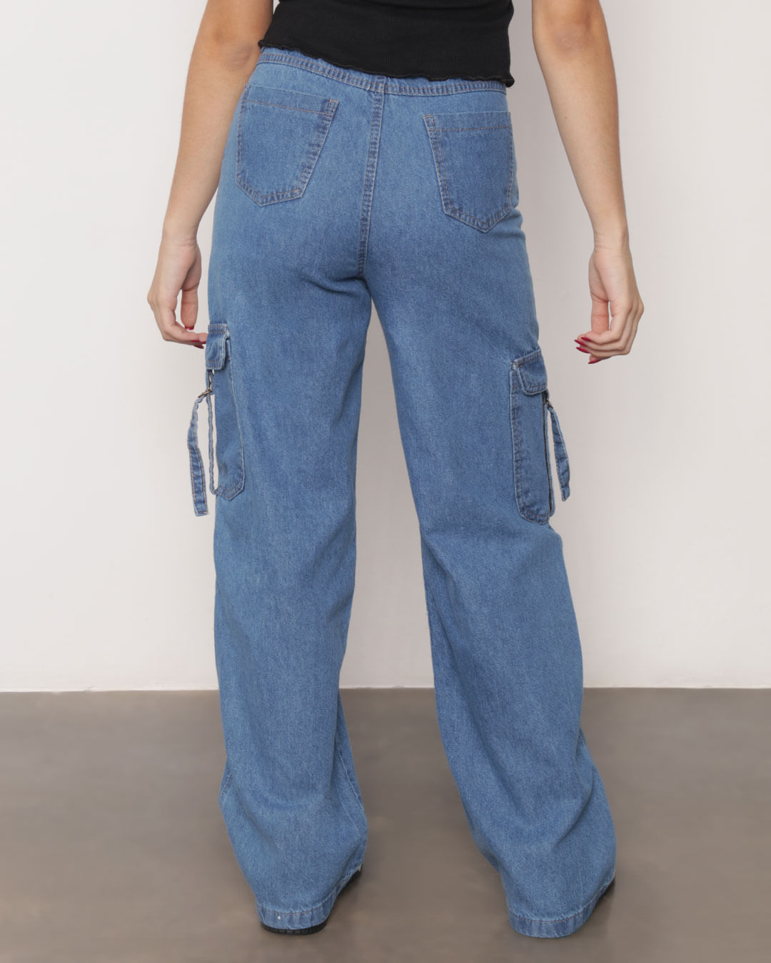 ​Calca-Jeans-Juvenil-Wide-Leg-Bolso-Cargo-Azul